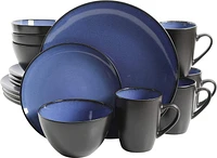 Gibson Home – Vaisselle en grès Soho Round, 16 pièces, bleu et noir