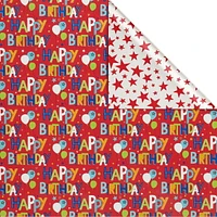 American Greetings Reversible Wrapping Paper, Happy Birthday Lettering and Stars (1 Jumbo Roll, 175 sq. ft.)