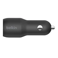 Belkin 24 Watt Dual USB Car Charger - 2 12W USB A Ports with Lightning Cable - Fast Charging Apple iPhone 14, 14 Pro, 14 Pro Max, iPhone 13, 13 Pro Max, Samsung Galaxy, AirPods & More - USB-C Charger, BELKIN DUAL LTG CR CHRG