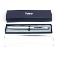 Pentel EnerGel Rétractable Stylo à Encre Gel, Barillet Argent Métal, Encre Noir, 0,7mm, Boîte à Cadeau