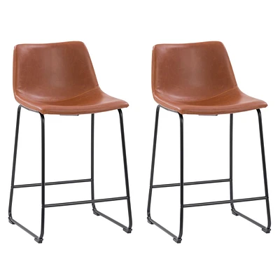 Tabouret de bar moderne à dossier moyen Palmer, hauteur comptoir marron délavé, lot de 2
