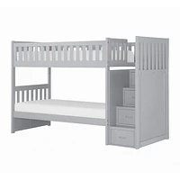 Topline Home Furnishings Lit superposé gris simple sur lit simple avec rangement et marche d'escalier