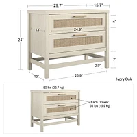 Ameriwood Home Lennon 2 Drawer Nightstand, Medium Brown and Faux Rattan