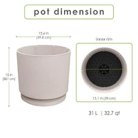 Tierra Verde 15" W x 15" H Alto Modern Recycled Self-Watering Planter - Eggshell White, Indoor/Outdoor