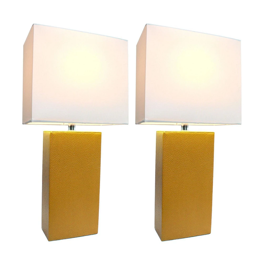Ensemble de 2 lampes de table modernes en cuir avec abat-jour en tissu blanc