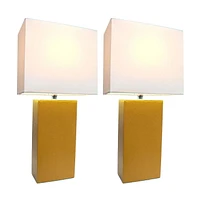 Ensemble de 2 lampes de table modernes en cuir avec abat-jour en tissu blanc