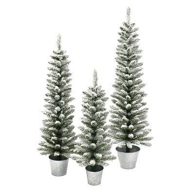 Holiday Time Ensemble de 3 épinettes d’alberta floquées pour porche, vert