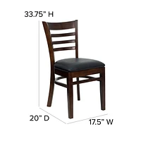 Chaise de restaurant de la série HERCULES en bois de noyer à dossier échelle - siège en vinyle noir