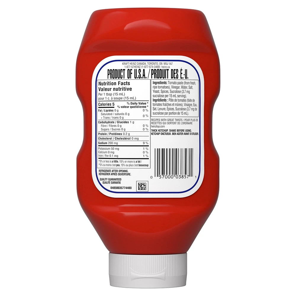 Ketchup aux tomates Heinz sans sucre ajouté Ketchup aux tomates Heinz
