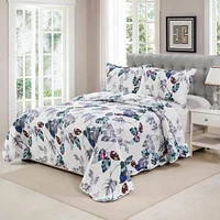 Marina Décoration Literie ultra douce avec couvre-lit et taies d'oreiller, motif de feuilles vertes modernes