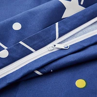 Literie Marina Décoration douce, soyeuse et riche en rayonne de bambou imprimée, toutes saisons, housse de couette, drap-housse, avec fermeture éclair et lien d'angle, motif astérisme bleu marine