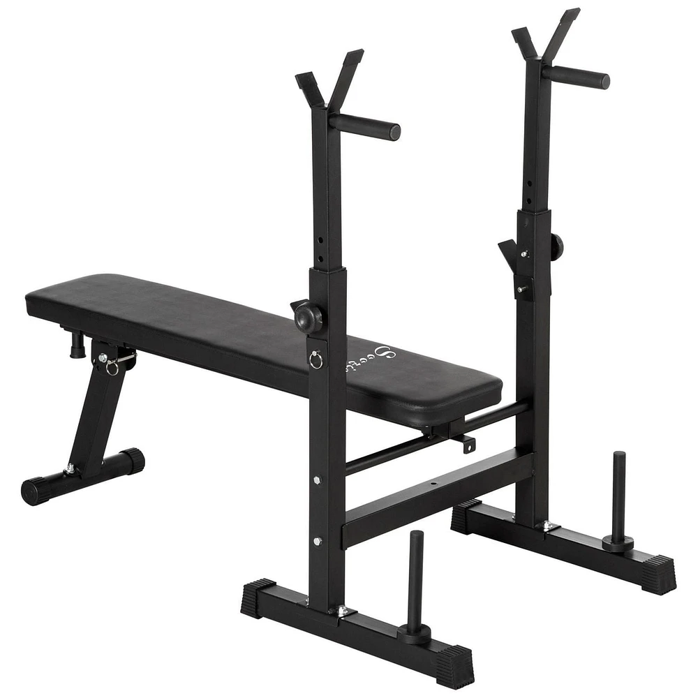 Soozier Adjustable Weight Bench Foldable with Barbell Rack and Dip Station