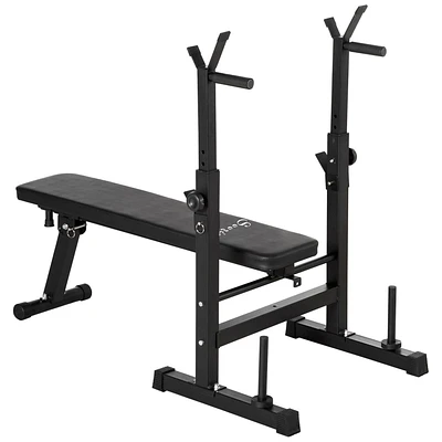 Soozier Adjustable Weight Bench Foldable with Barbell Rack and Dip Station