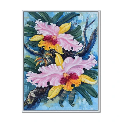 Designart Orchidées de forêt vintage I ART MURAL À CADRE FLOTTÉ