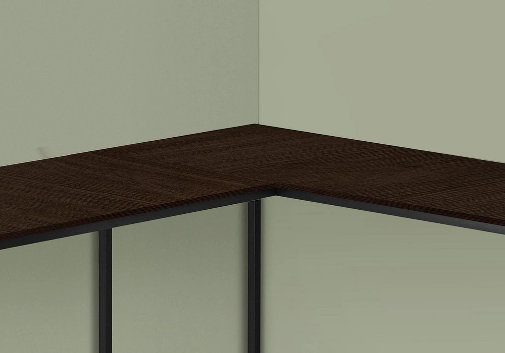 Monarch Specialties Bureau, Bureau À Domicile, Coin, 58"l, Forme De L, Travail, Ordinateur Portable, Métal, Stratifié, Brun, Noir, Contemporain, Moderne