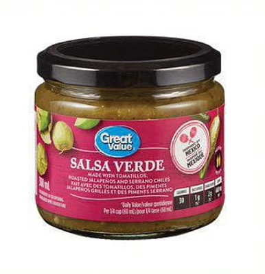 Great Value Salsa Verde - Inspired by Mexico - Made with tomatillos, Roasted jalapeños and serrano chiles, 300 mL