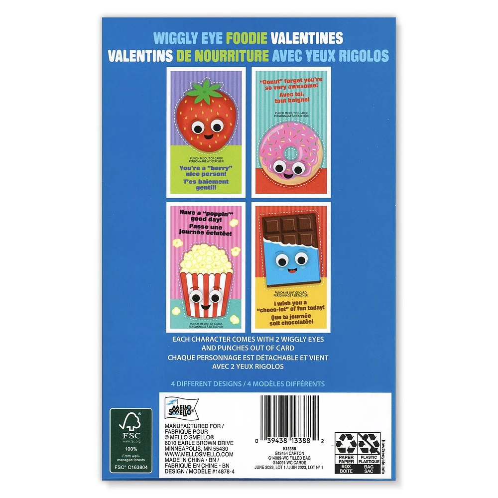 Mello Smello 16CT Valentins De Nourriture Avec Yeux Rigolos Cartes
