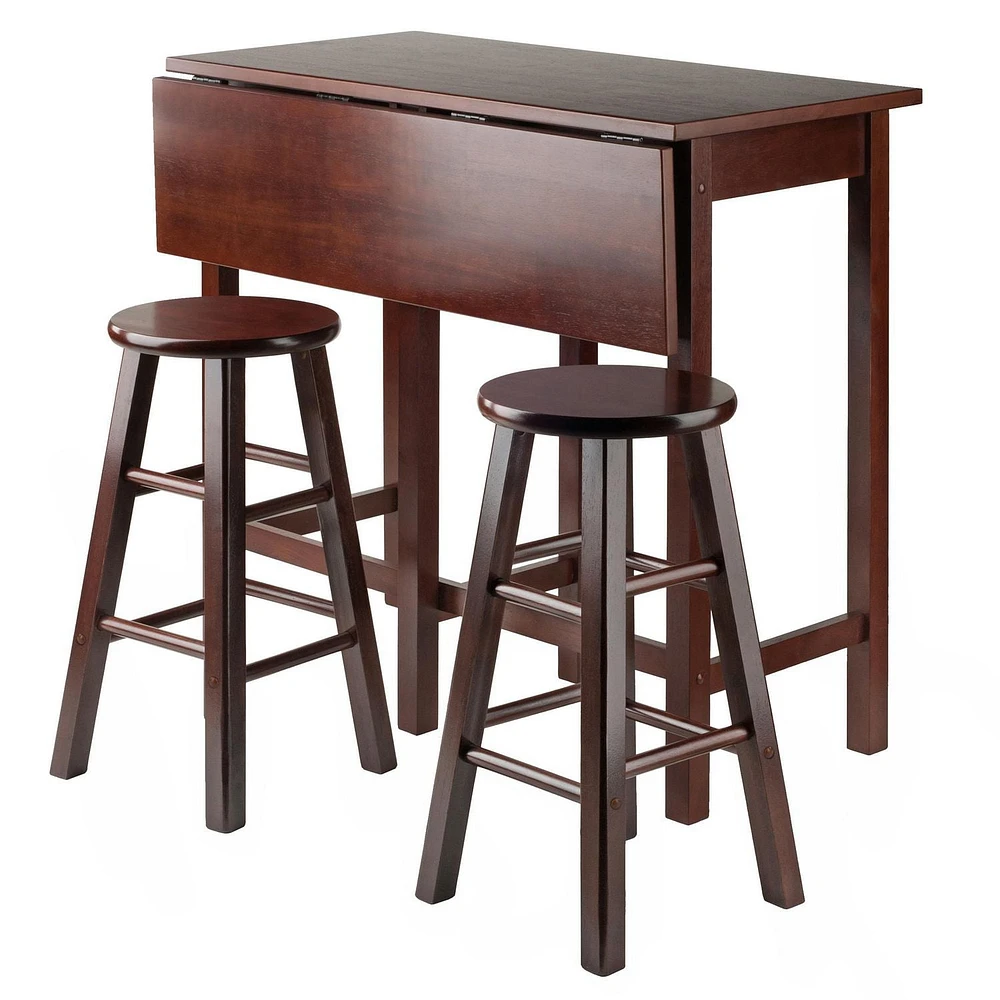 Table ilot Lynnwood à abattant avec 2 tabourets à pieds carrés en noyer