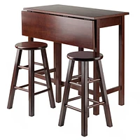 Table ilot Lynnwood à abattant avec 2 tabourets à pieds carrés en noyer
