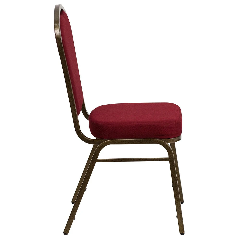 Chaise de banquet empilable de la série HERCULES avec dossier couronne en tissu bourgogne - Cadre doré