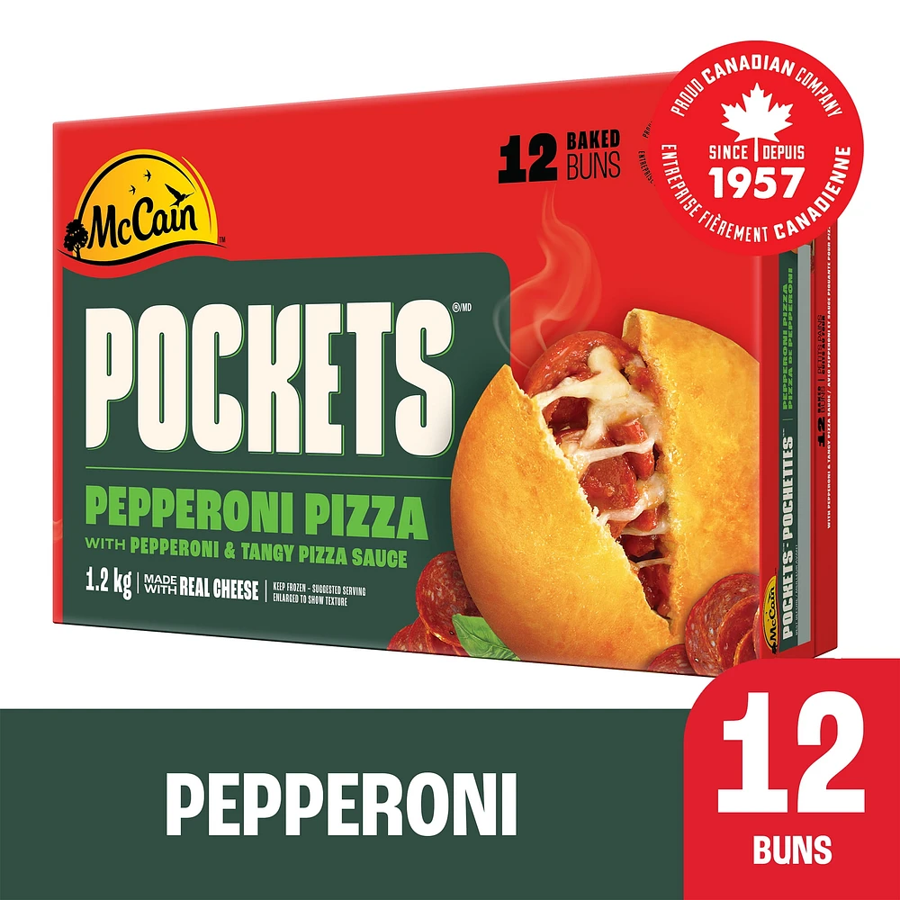 Pizza Pochettesᴹᴰ au pepperoni McCainᴹᴰ, Fabriqué au Canada à partir d'ingrédients canadiens et importés 12 x 100g