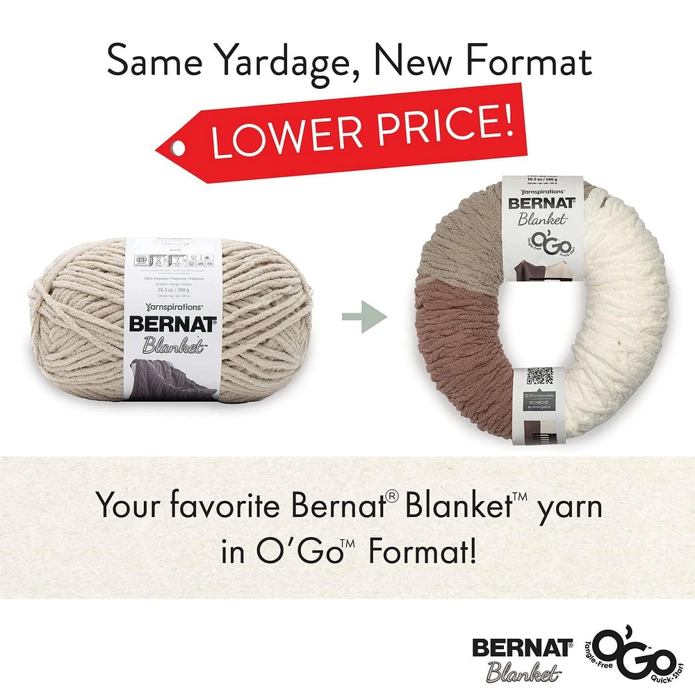 Bernat® Blanket O'Go™ Yarn, Polyester #6 Super Bulky, 10.5oz/300g, 220 Yards