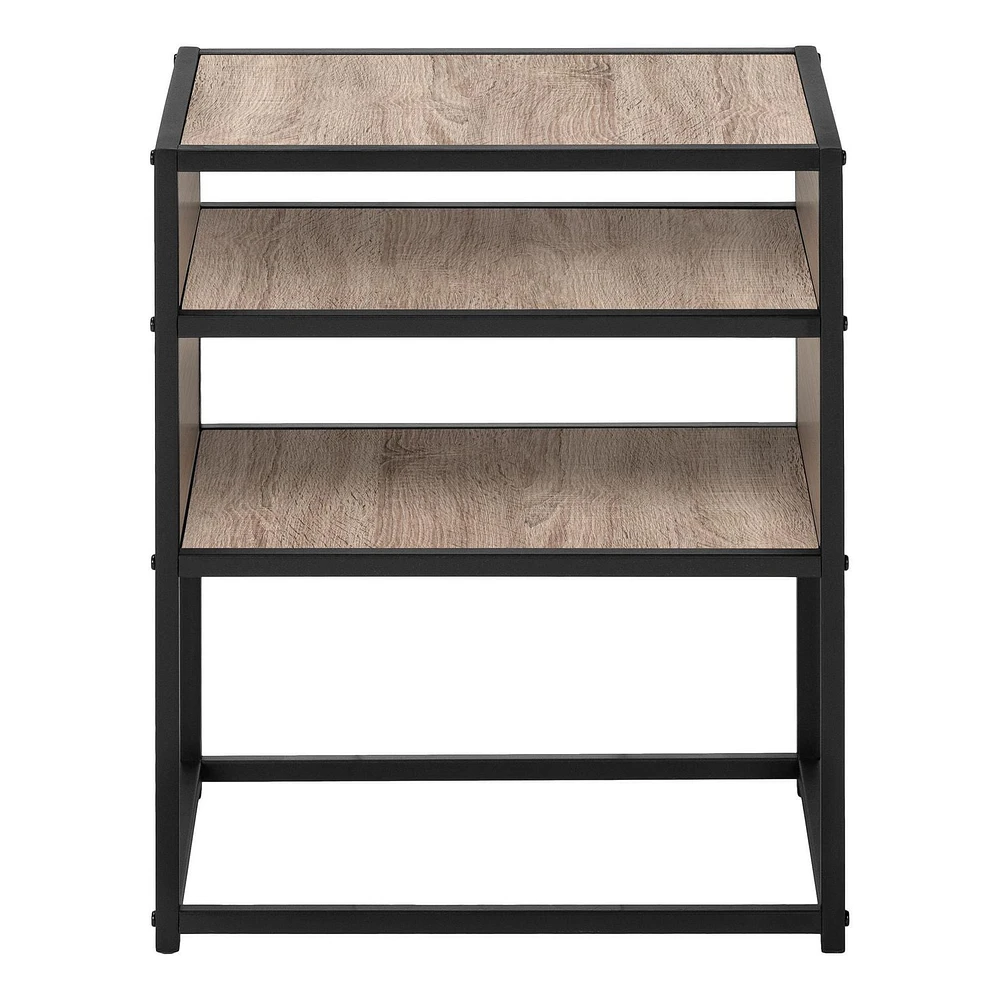 Monarch Specialties  Table D'appoint, Coté, Bout, Table De Nuit, Lampe, Salon, Chambre À Coucher, Stratifié Brun, Métal Noir, Contemporain, Moderne