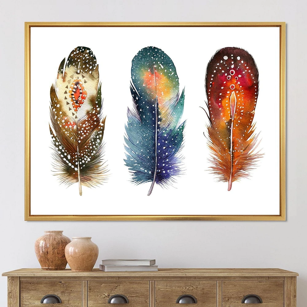 Designart Colourful Boho Feather Set IX FLOAT FRAME WALL ART