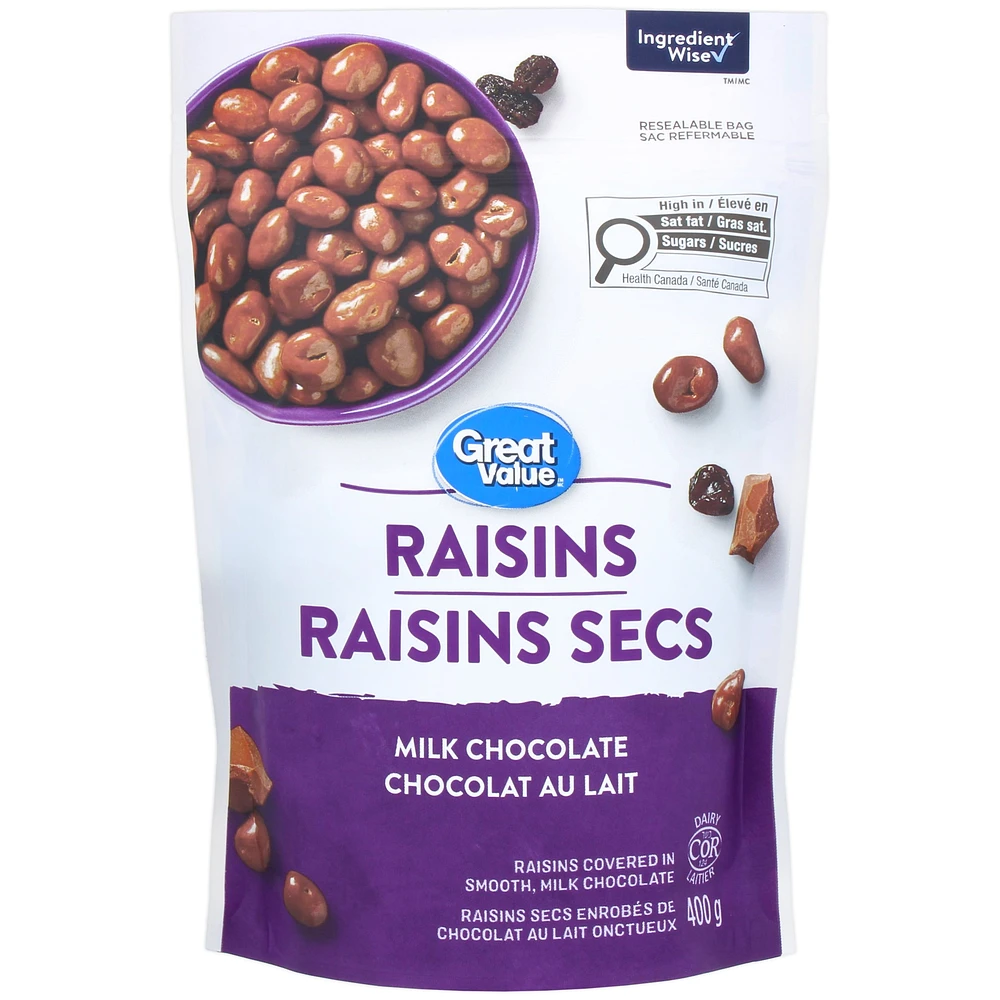 Raisins secs au chocolat au lait Great Value 400 g