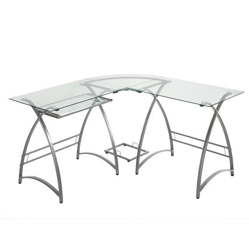 Manor Park Modern Corner Glass Computer Desk and Gaming Desk - Silver