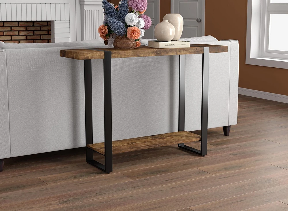 Safdie & Co. Console Table, 1 Shelf, Brown Reclaimed Wood Top & Black Metal Legs.