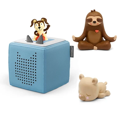 Tonies Playtime Puppy Starter Set Blue - Bilingual PLUS Tonies Audio Figurine for Toniebox Mindfullness & Audio Figurine for Toniebox Sleepy Friends: Sleepy Bear (English Only) Bundle