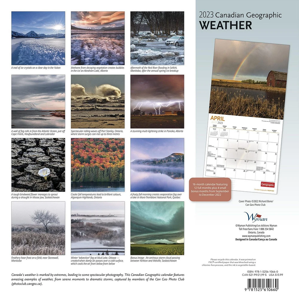 Canadian Geographic Weather | 2023 12x24 Inch Square Wall Calendar