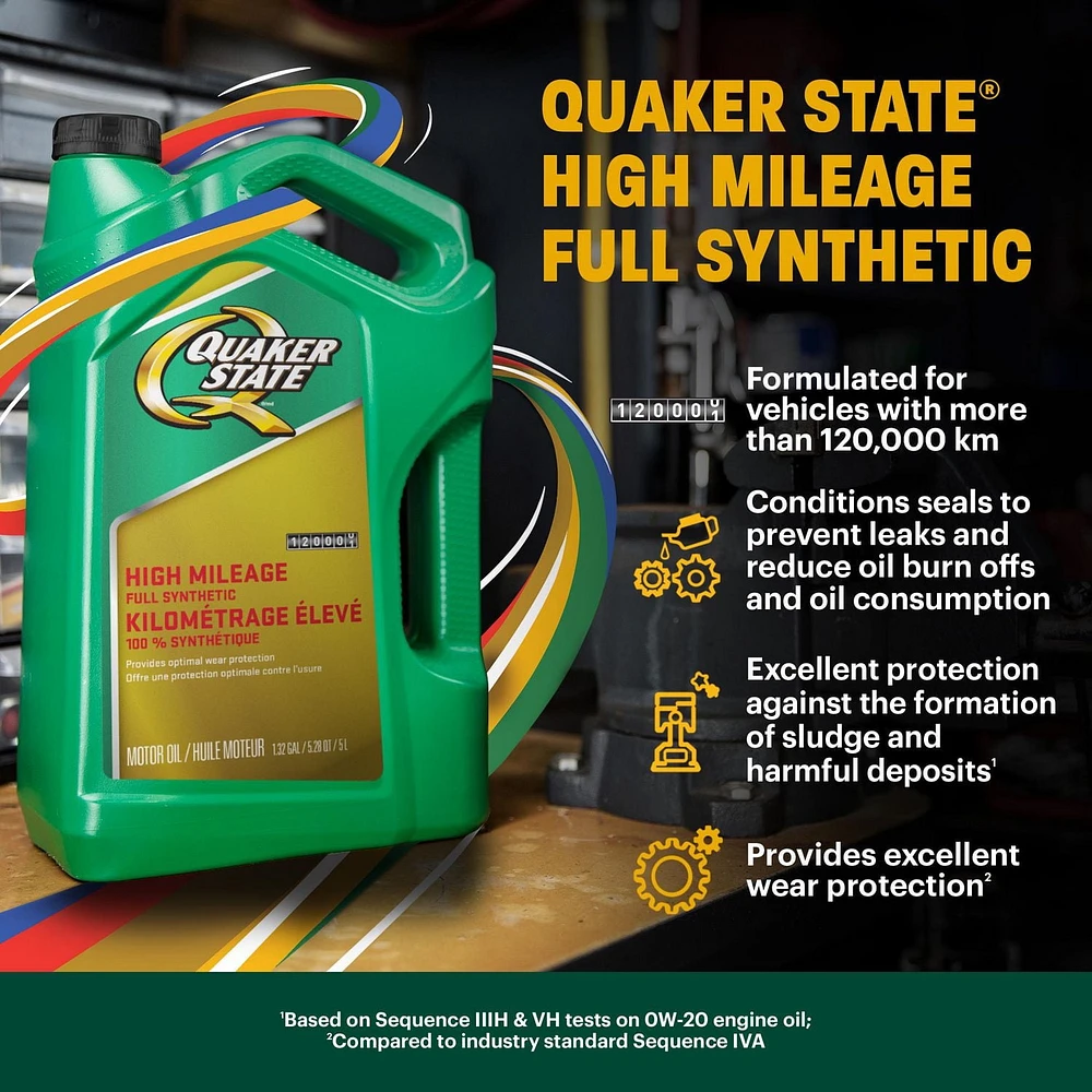 Huile moteur Quaker State Kilométrage élevé 100 % synthétique SAE 5W-30