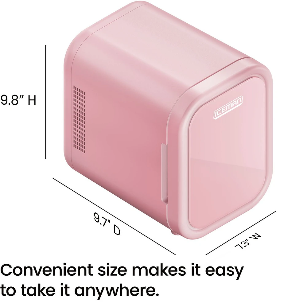 Mini-réfrigérateur portable ICEMAN avec 6 canettes de 355 ml (12 oz), refroidit et chauffe, prise pour voiture incluse - Rose, Nouveau