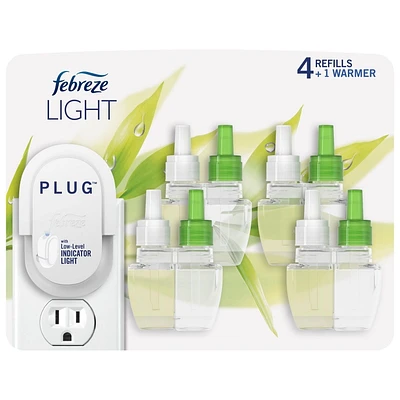 Febreze Plug In Air Freshener, Odor-Fighting Scented Oil Starter Kit, Bamboo Scent, Warmer + 4 Refill