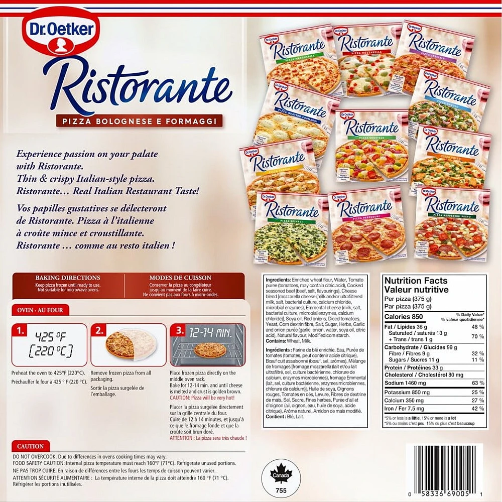 Ristorante Pizza Bolognese e Formaggi A Croute Mince 375 g