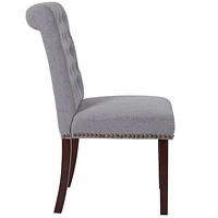 HERCULES Series Light Gray Fabric Parsons Chair with Rolled Back, Accent Nail Trim and Walnut Finish