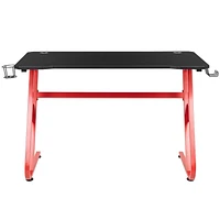 Bureau ergonomique de jeu rouge avec porte-gobelet et crochet pour casque