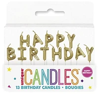 Gold "Happy Birthday" Letter Pick Birthday Candles, Height: 3"