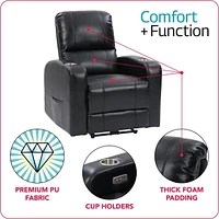 Fauteuil inclinable électrique rembourré en tissu PU CorLiving Ophelia avec porte-gobelet et port USB - Fauteuils inclinables électriques pour adultes, fauteuil de cinéma de salon, fauteuil inclinable