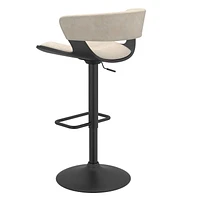 Tabouret pneumatique contemporain réglable en bois et en similicuir – ivoire et noir