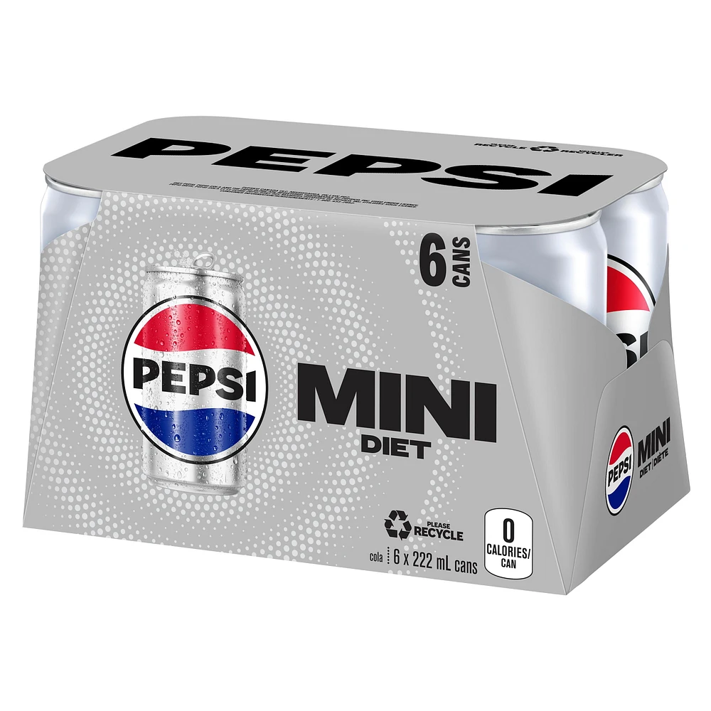Pepsi Diet Cola 6 x 222mL, Mini Cans, 6x222mL