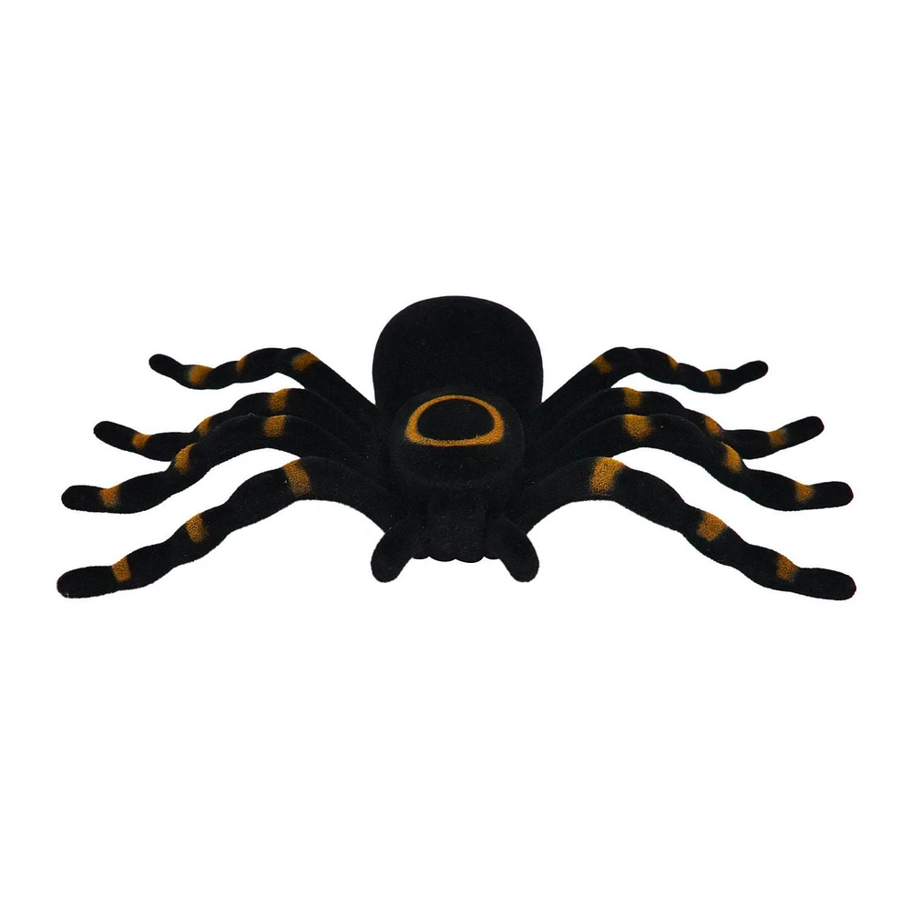 Araignée floquée noire et orange en plastique pour Halloween, 7 po, décoration extérieure, par Façon de célébrer