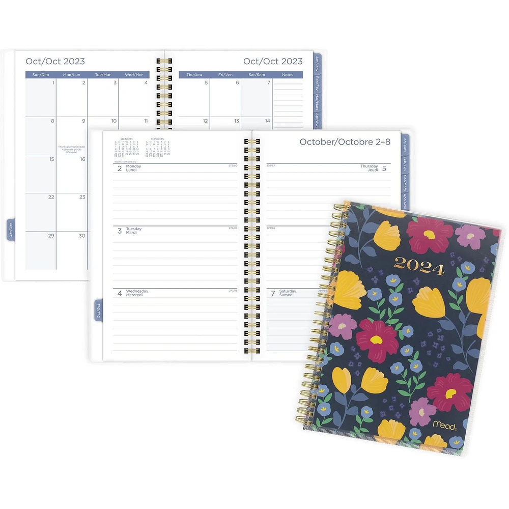 Petit Agenda Hebdomadaire/Mensuel Cyo Mead®, Caprice Floral Foncé