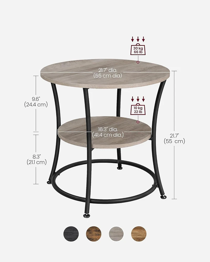 Boutique Home Side Round End Table with 2 Shelves Ideal for Living Room, Den or Bedroom