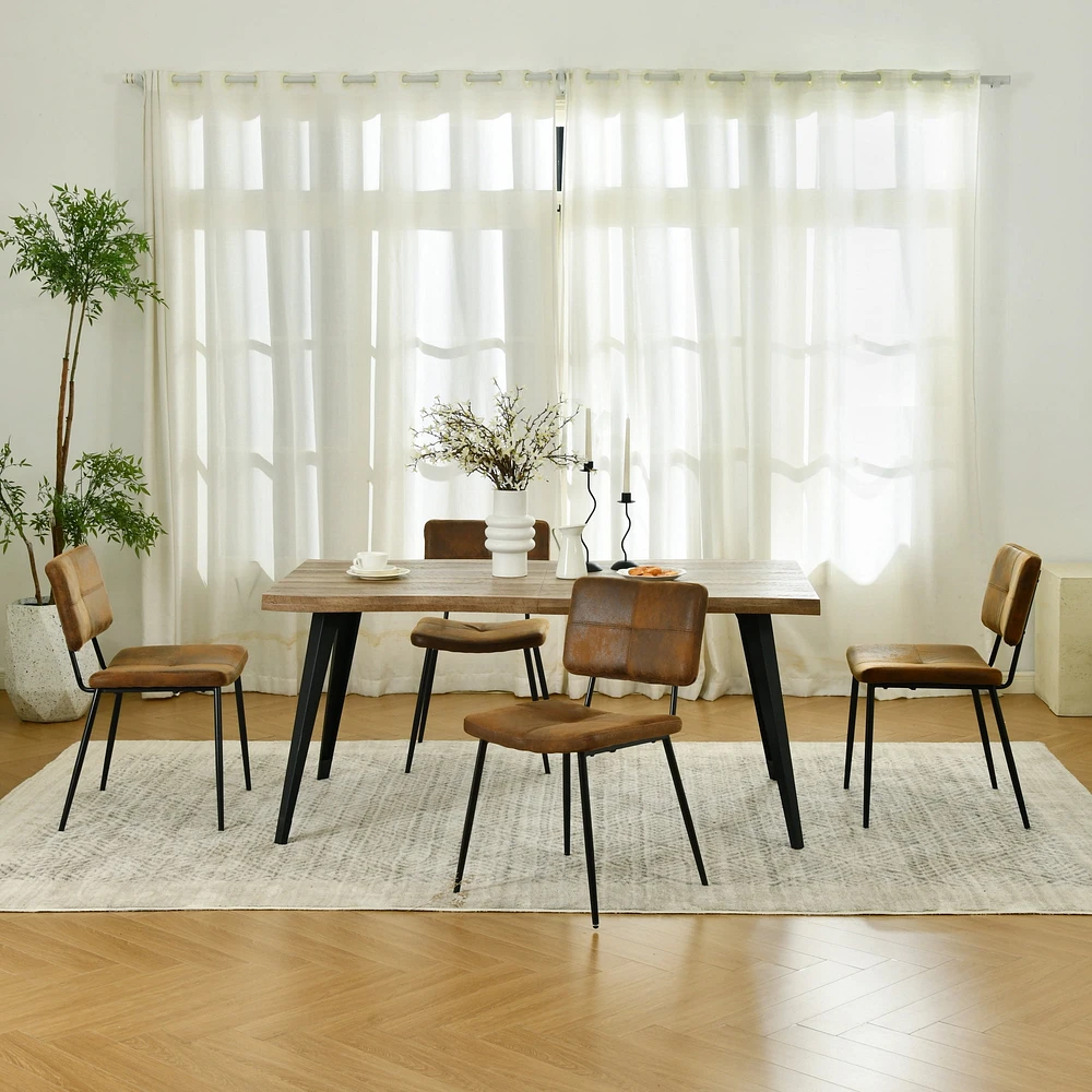 Homy Casa 5-Piece Dining Set, 63-inch Wooden Table with 4 Upholstered Chairs, Modern Dining Room