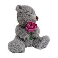 WAY TO CELEBRATE ours moyen avec fleur en peluche gris, 9,5 pouces