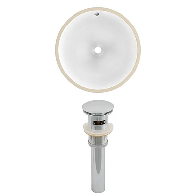15.25-in. W Round Bathroom Undermount Sink Set In White - Chrome Hardware - Overflow Drain Incl. AI-12815