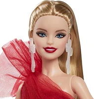 Barbie-Barbie Joyeux Noël 2024-Poupée blonde avec jupe à carreaux Âges 6Y+